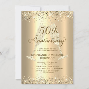Convites Champagne Brilho Dourado 50º Aniversário de Casame