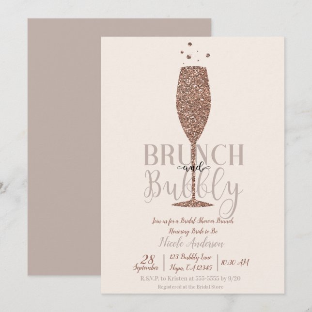 Convites Champagne Brunch Chá de panela Borracha Brunch (Frente/Verso)