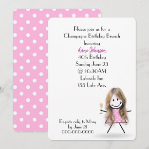 Convites Champagne Brunch de 40 Anos Stick Girl