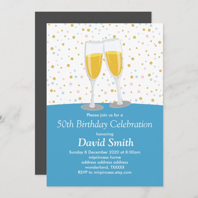 Convites Champagne Brunch e Bubbles Bois (Frente/Verso)