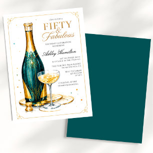 Convites Champagne Cinquenta & Fabuloso Aniversário de 50 a