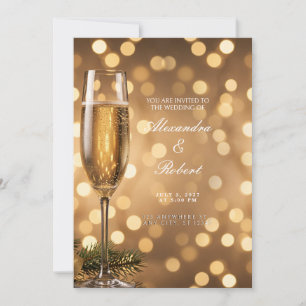 Convites Champagne com Bokeh Dourado