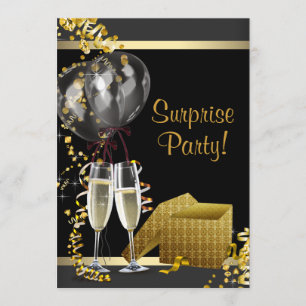 Convites Champagne Confetti Black Surprise Party