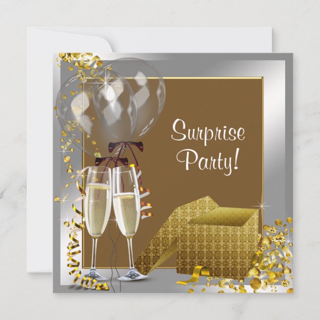Convites Champagne Confetti Silver Dourado Surpresa (Frente)