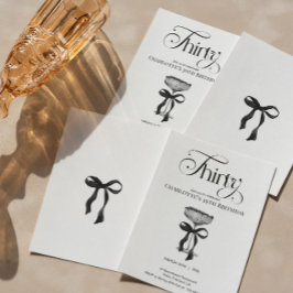 Convites Champagne coupe Black Bow Birthday Party Invite