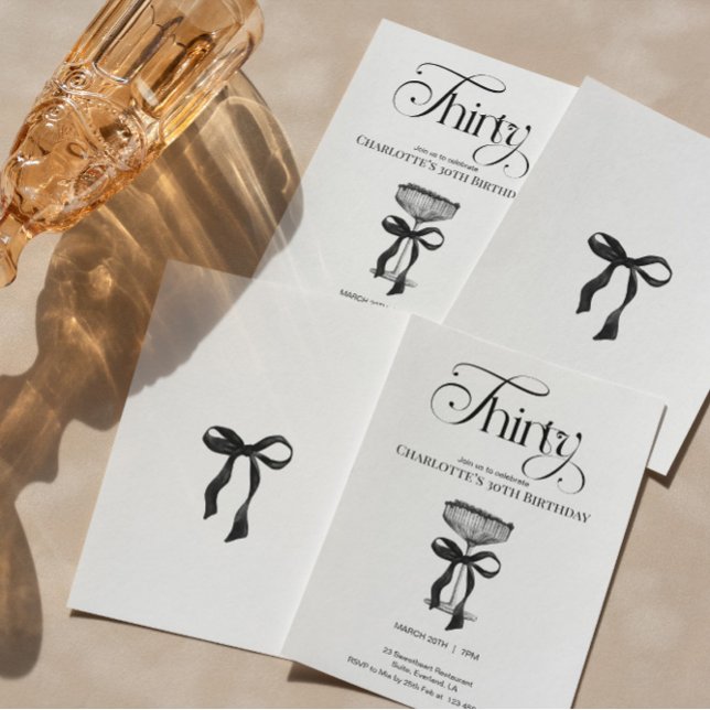 Convites Champagne coupe Black Bow Birthday Party Invite (Criador carregado)
