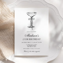 Champagne Coupe Elegant Bow Birthday Invitation