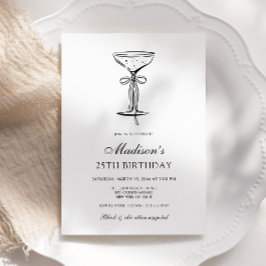 Convites Champagne Coupe Elegant Bow Birthday Invitation