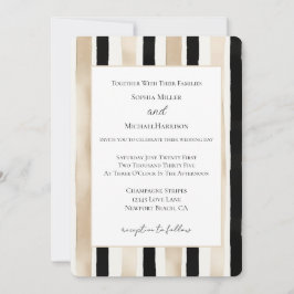 Convites Champagne Creme Listras Pretas Brancas Casamento  