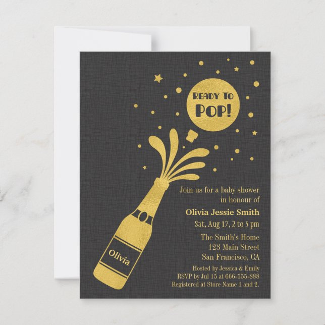 Convites Champagne de Ouro Falso Pronto para Estourar Chá d (Frente)