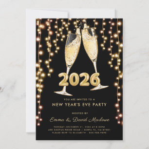 Convites Champagne Dourada Preta Moderna Réveillon 2026