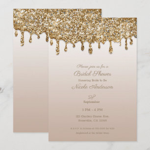Convites Champagne Dourado Brilho Gotejante Noiva Glam Chuv