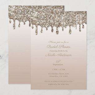 Convites Champagne Dourado Brilho Gotejante Noiva Glam Chuv