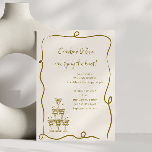 Convites Champagne Dourado Casal de Noiva Chá de Casa Elega
