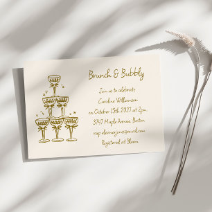 Convites Champagne Dourado Manuscrito Brunch Bebida Espuman