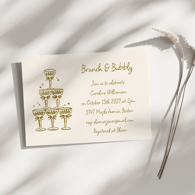 Convites Champagne Dourado Manuscrito Brunch Bebida Espuman (Criador carregado)
