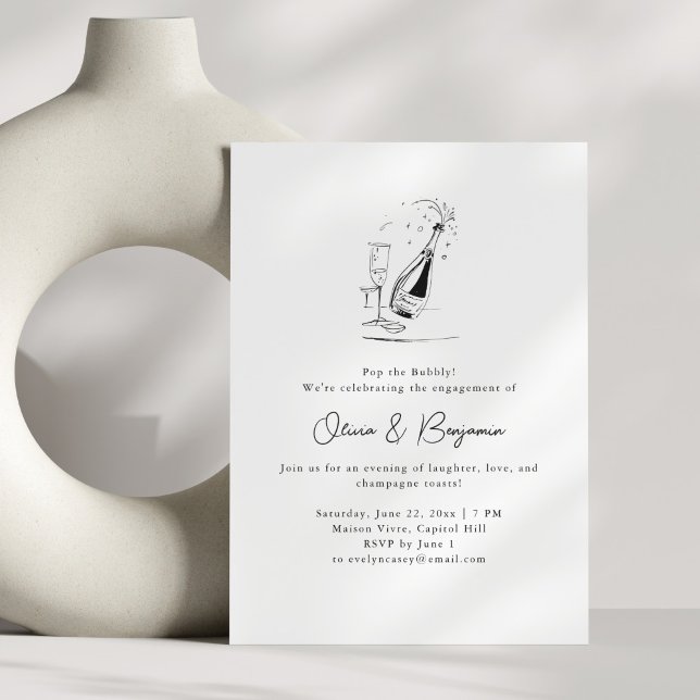 Convites Champagne Drawing Minimalist Engagement Party (Criador carregado)