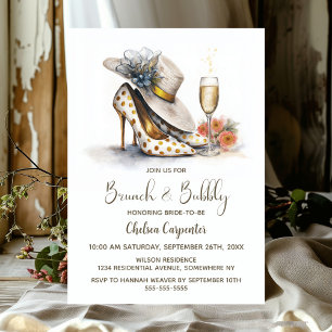 Convites Champagne e Sapatos de Bolinhas Brunch e Bolhas