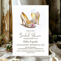 Champagne e Sapatos de Salto Alto Florais Elegante