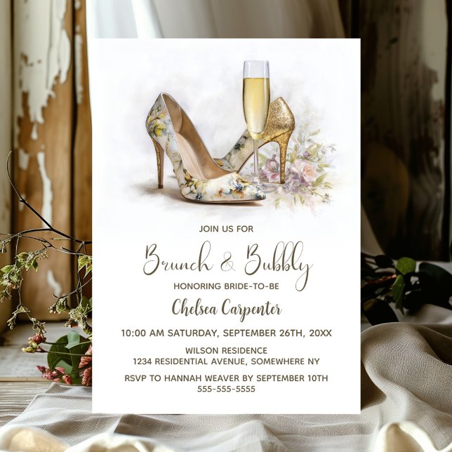 Convites Champagne e Sapatos Florais Brunch e Bolhas (Criador carregado)