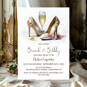 Convites Champagne e Sapatos Florais Brunch e Bolhas