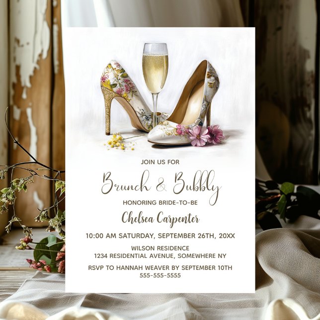 Convites Champagne e Sapatos Florais Brunch e Bolhas (Criador carregado)