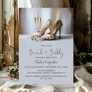 Convites Champagne e Sapatos Listrados de Dourado Brunch e 