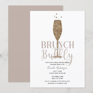 Convites Champagne Espumante Rosa Bege Chá de Noiva Brunch