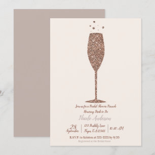 Convites Champagne Espumante Rosa Dourado Brunch de Chá de