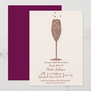 Convites Champagne Espumante Rosa Dourado Café da Manhã Chá