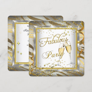 Convites Champagne Fabulous Party Zebra Creme Ouro Prata 2
