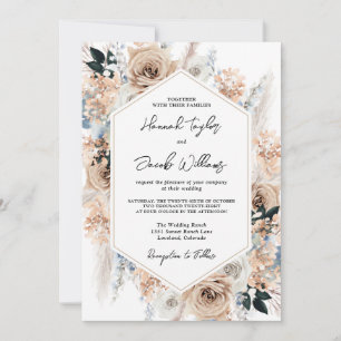 Convites Champagne Floral Casamento Flamental Código QR RSV