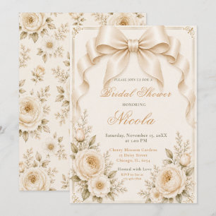 Convites Champagne Floral Coquete laço Chuveiro de Noiva