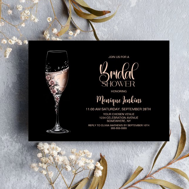 Convites Champagne Floral Rosa Chá de Noiva (Criador carregado)