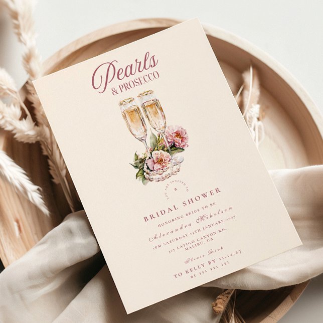 Convites Champagne Flutes & Pearls Bridal Shower  (Criador carregado)