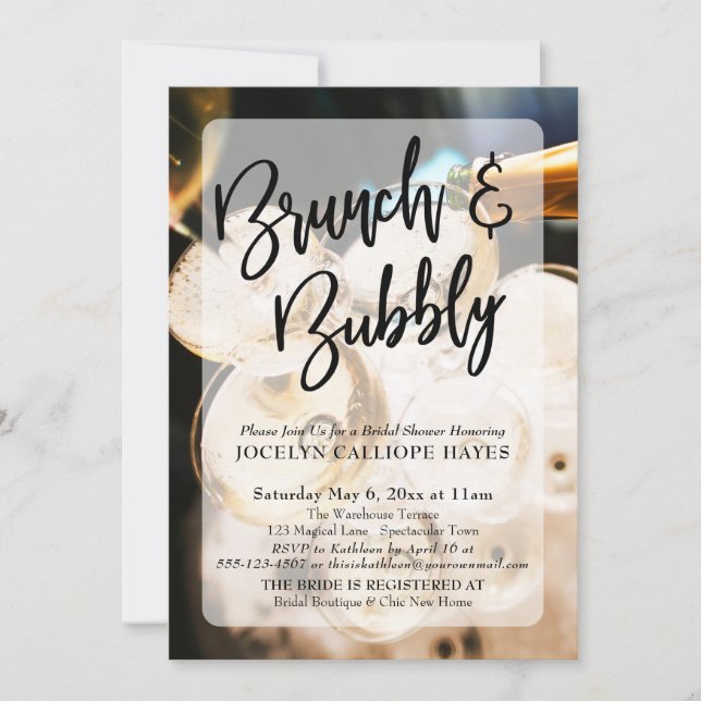 Convites Champagne Foto Brunch e Escrita Manual (Frente)
