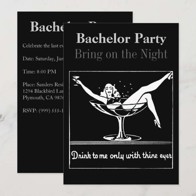 Convites Champagne Glass Bachelor Party (Frente/Verso)