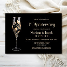 Champagne Glass Gold Leaf 1st Wedding Anniversary