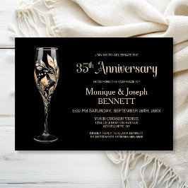 Convites Champagne Glass Gold Leaf 35th Wedding Anniversary