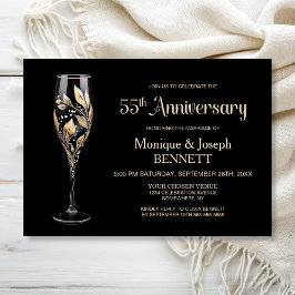 Convites Champagne Glass Gold Leaf 55th Wedding Anniversary
