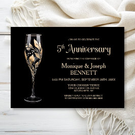 Convites Champagne Glass Gold Leaf 5th Wedding Anniversary