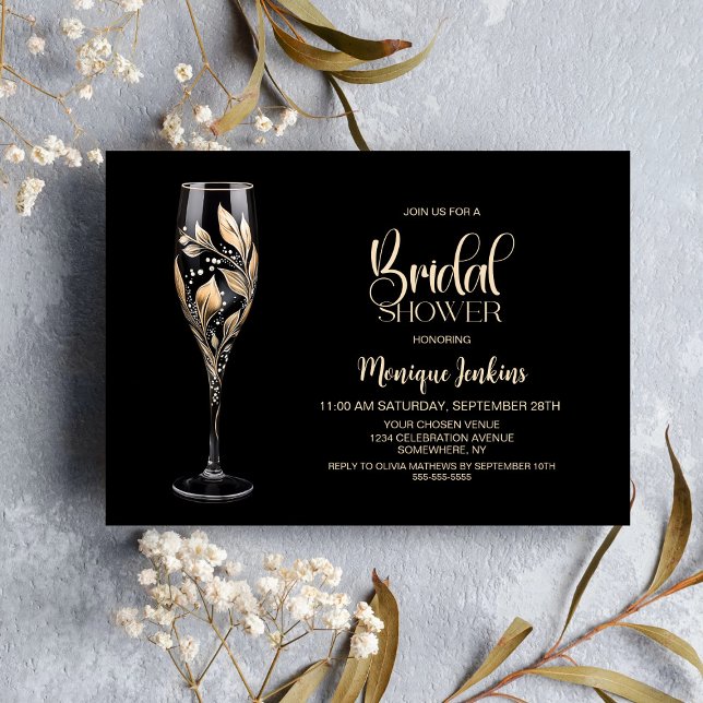 Convites Champagne Glass Gold Leaf Bridal Shower (Criador carregado)