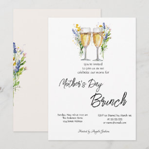 Convites Champagne Glass Wildflower Dia de as mães Brunch