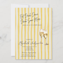 Convites Champagne Glass Yellow Stripes Bridal Shower