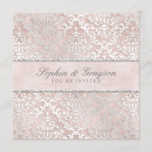 Convites Champagne Glimmer Casamento tema damasco Invite