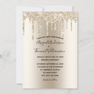 Convites Champagne Glitter Trendy Elegant Wedding Invi