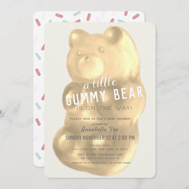 Convites Champagne Gummy Bear Gênero Chá de fraldas neutro (Frente/Verso)