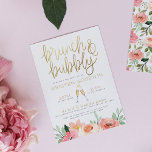 Convites Champagne Heart Dourado Brunch e Chá de panela de<br><div class="desc">Um design com caligrafia, um layout tipográfico moderno e ilustrações bonitas de aquarela. No topo deste convite, há "brunch & bubble" em letras de script escovas com o nome da noiva abaixo. A data e a hora são separadas por uma ilustração dos copos de champanhe que se entalam e formam...</div>