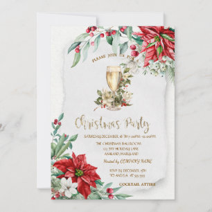 Convites Champagne Holly Berry Poinsettia Natal