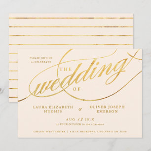 Convites Champagne moderno original & casamento Dourado do